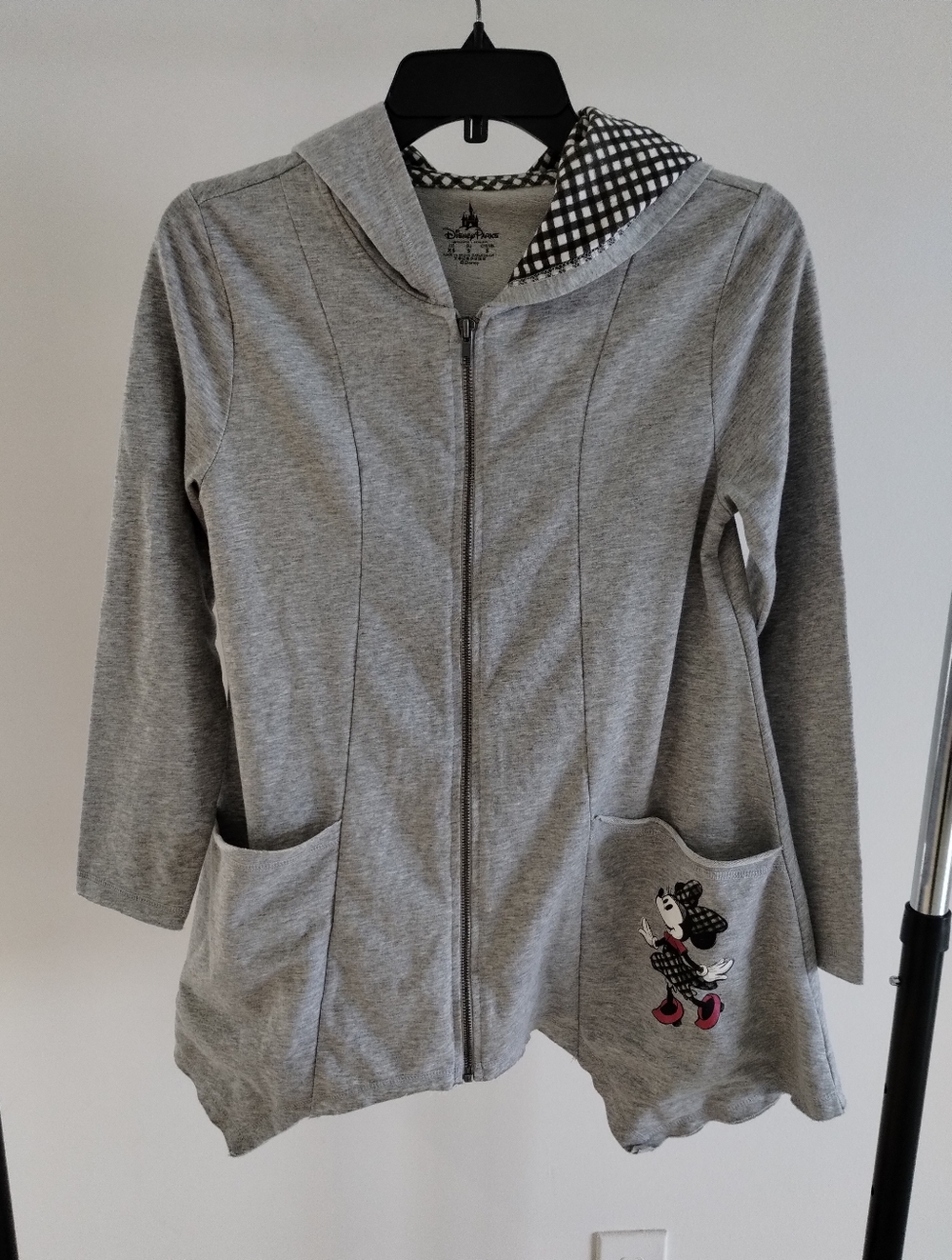 Disney Parks Jacket Women's XS Gray Minnie Mouse Hooded Full Zip Longline Coat